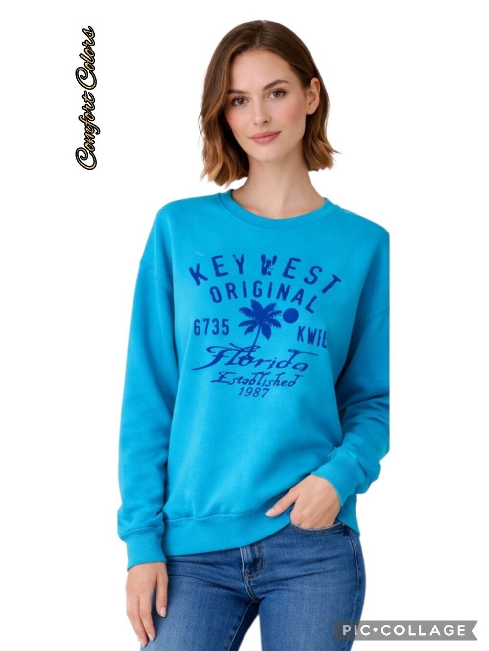 Comfort Colors original sweatshirt in ocean blue key west florida palm 1967 2xl